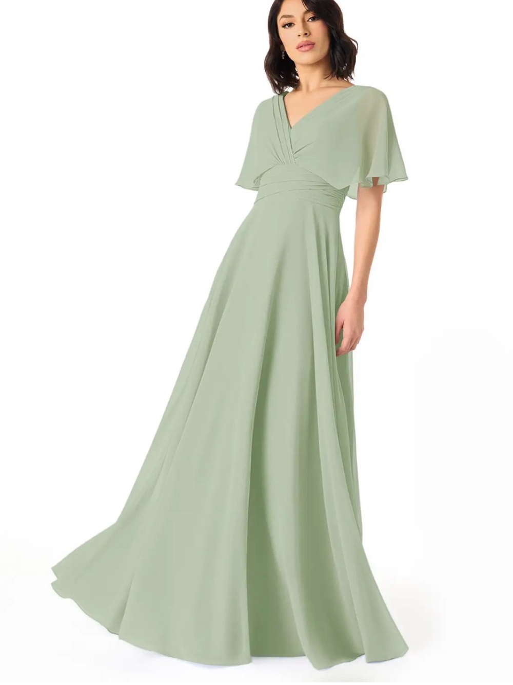 Azazie V-Neck Chiffon Maxi Bridal Dress in Sage Green